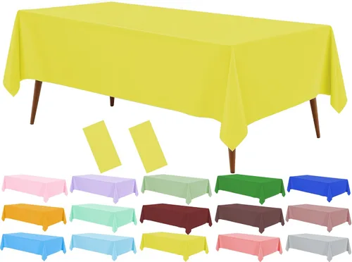 Vista 35 de Mantel de plástico crema, paquete de 2 manteles desechables color blanco hueso, mantel de 54 x 108 pulgadas para mesa rectangular, manteles