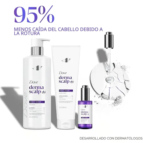 Vista 4 de Dove Acondicionador Derma Scalp Density Boost 1 unidad con suero laminar, glicerina y zinc + péptidos para la pérdida de cabello y rotura 9 oz