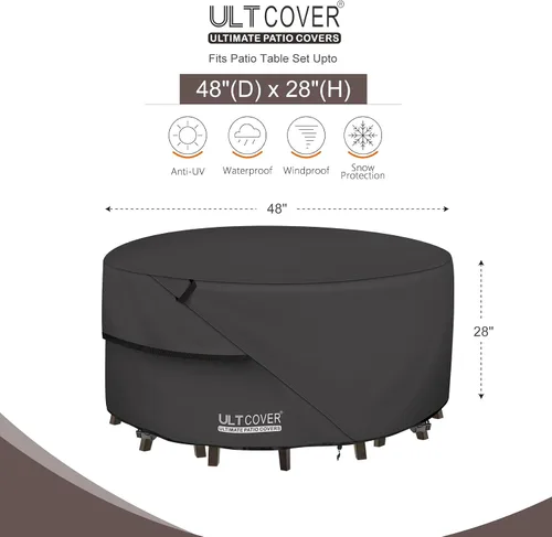 Vista 2 de ULTCOVER Funda redonda para muebles de patio, mesa impermeable al aire libre con funda para silla de 48 pulgadas, color negro