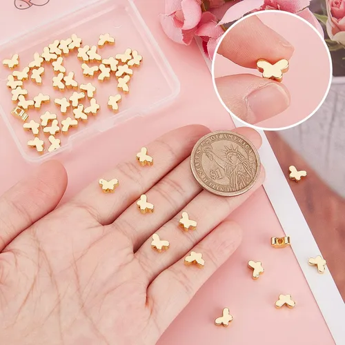 Vista 3 de Beebeecraft 1 caja de 50 cuentas sueltas de mariposa de metal para hacer collares, pulseras y joyas