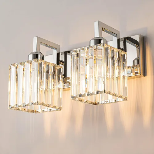 Vista 23 de Moderna lámpara de cristal para pared/tocador de baño, de 5 luces, color cromo Cromo torcido
