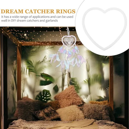 Vista 6 de DOITOOL 20 anillos de atrapasueños con forma de corazón, aros de acrílico para coronas, anillos de macramé en forma de corazón, anillos para coronas