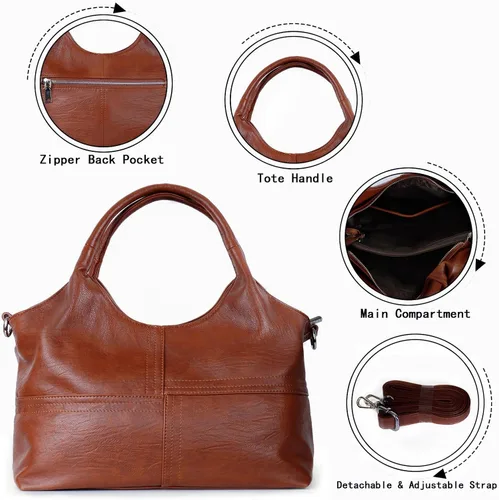 Vista 5 de KOGTLA Bolso tipo bandolera grande de cuero para mujer, Marrón, Classic