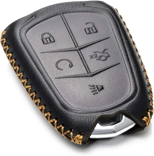 Vista 3 de Vitodeco Funda de piel auténtica para llavero inteligente, compatible con Cadillac XT4, XT5, XT6 (2019-2025), 5 botones, color negro