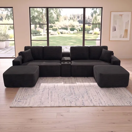 Vista 21 de sofás deshuesados en forma de U de 130", negro modular del sofá seccional