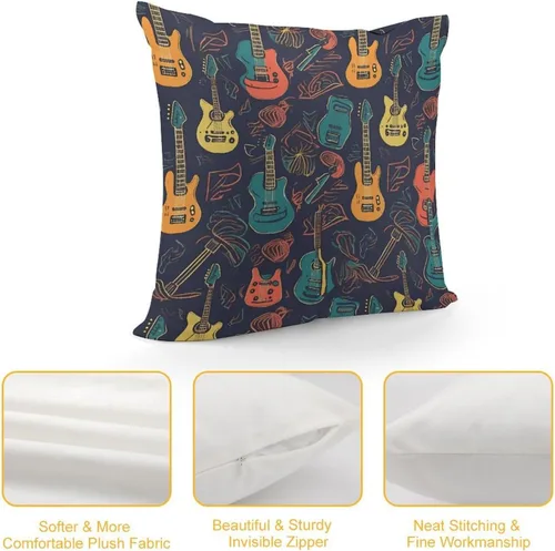 Vista 3 de Guitarra Pattern Pillow Covers 18 * 18 with Zipper Super Soft Square Pillow Cases Cozy Zipper Plush Throw Pillowcases for Bedroom Sofa Couch for All