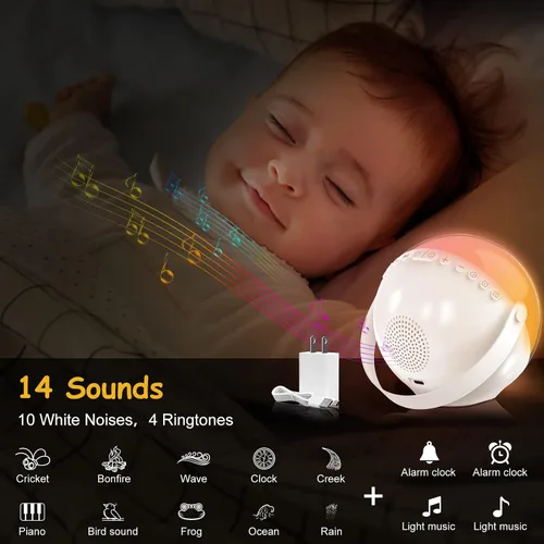 Vista 4 de Reloj despertador para niños, reproductor de música Bluetooth y reloj digital, máquina de sonido para dormir para dormitorio de niños, despertador