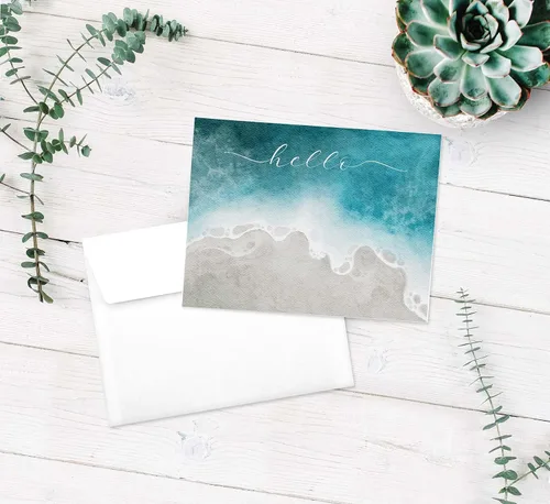 Vista 4 de Ocean Watercolor Greeting Cards Blank Inside with Envelopes Set of 6 Beach Painting Cards for Any Occassion