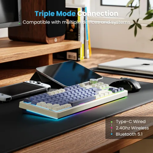 Vista 4 de RK ROYAL KLUDGE Teclado mecánico inalámbrico S85 con pantalla y perilla, teclado macro programable personalizado intercambiable en caliente TKL