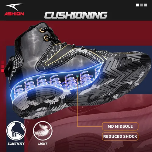 Vista 4 de ASHION Zapatos de baloncesto unisex para niños y niñas, tenis de caña alta, transpirables, con amortiguación al aire libre, zapatos deportivos