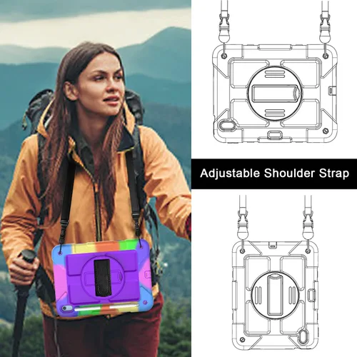 Vista 4 de Funda para iPad de 10.9 pulgadas 2022, duradera, ligera, a prueba de golpes, con soporte para lápices, soporte giratorio de 360º, correa