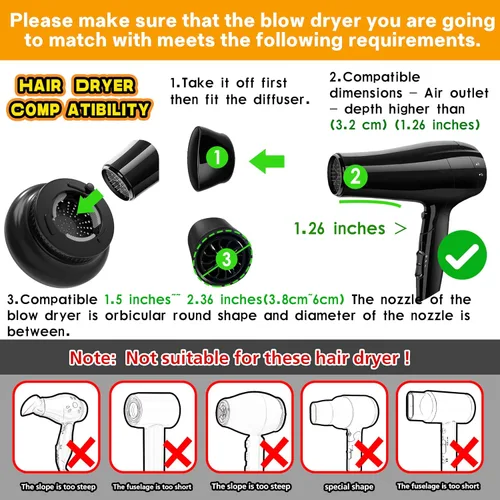 Vista 7 de BLOLYO - Difusor universal para secador de pelo, accesorio de boquilla ajustable de 1.5 a 2.36 pulgadas para cabello rizado y ondulado natural, Negro