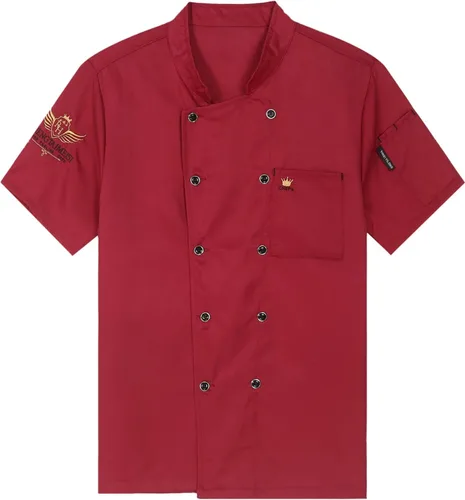 Vista 5 de Chaqueta de chef para hombre, camisa de chef de manga cortalarga, uniforme de chef de cocina, uniformes de trabajo, ajuste holgado, Redh.
