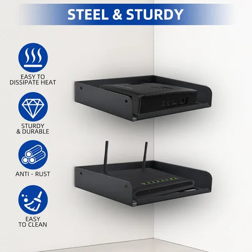 Vista 5 de Estante flotante de metal de 9 "x 6.9" moderno estante montado en la pared para componentes de TV, router, consola de juegos, reproductor de DVD