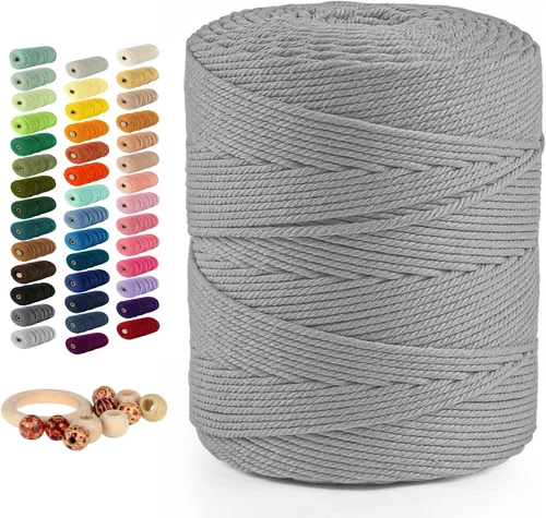 Vista 33 de Munzong - Cuerda de macramé color verde ejército, 5 mm x 109 yardas, cuerda de algodón natural hecha a mano colorida de 100 m, cuerda de macramé