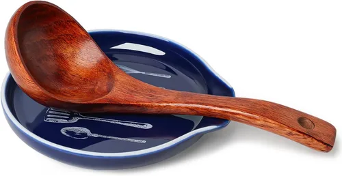 Vista 10 de GDCZ - Soporte de cuchara de cerámica de 5 pulgadas para encimera de cocina y estufa (negro, 1) 5 Inch Round Spoon Rest, Grooved Slot, Keeps