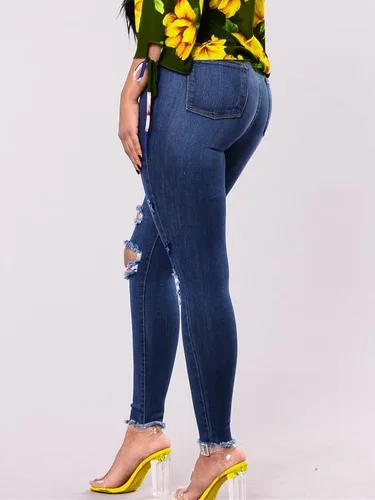 Vista 3 de Andongnywell - Jeans ajustados para mujer, desgastados, rasgados, pantalones de mezclilla con agujeros lavados, ajustados