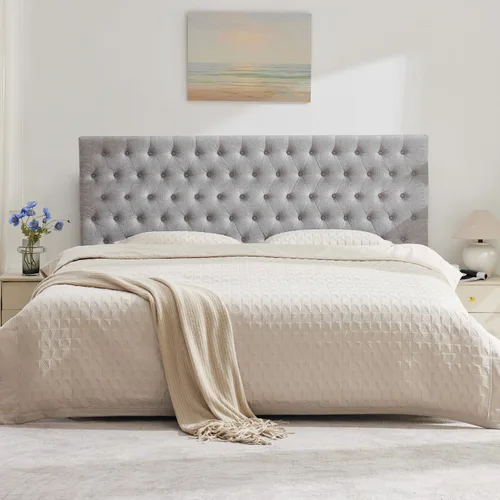 Vista 16 de Kingfun Cabecera capitonada tapizada para cama de tamaño completo con diseño moderno de botones, cabecera ajustable de madera maciza, cabeceros Rosa
