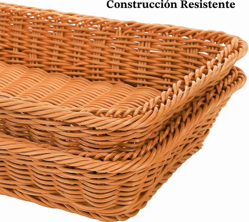 Vista 4 de DEAYOU Paquete de 2 cestas de pan de imitación de ratán con tapa, cesta tejida de mesa para servir alimentos, cesta de frutas de polietileno