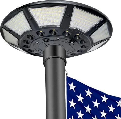 Vista 11 de Luz solar para mástil de bandera, 440 LED de 1800 lúmenes, funciona con energía solar con puerto de carga de CC para postes de bandera de 15 a 30
