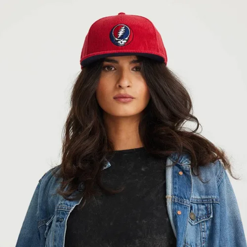 Vista 2 de Ripple Junction Grateful Dead Steal Your Face - Sombrero plano de pana roja para adultos
