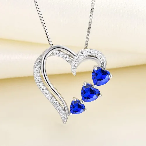 Vista 4 de YL Collar de corazón de plata de ley 925 con colgante de corazón con piedras preciosas para mujer