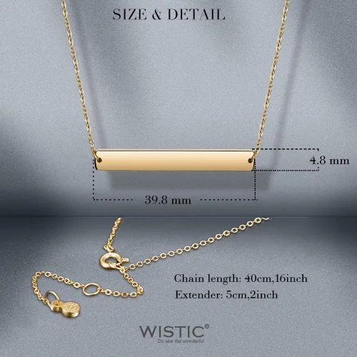 Vista 5 de Collar de acero inoxidable chapado en oro con barra de grabado vertical u horizontal para mujer, cadena ajustable, acero inoxidable, Grabado gratis