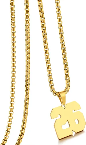 Vista 91 de Collar de Número Dorado para Hombre, Cadena de Acero Inoxidable con Colgante de Número para Atletas, Joyería Deportiva Personalizada para Niños