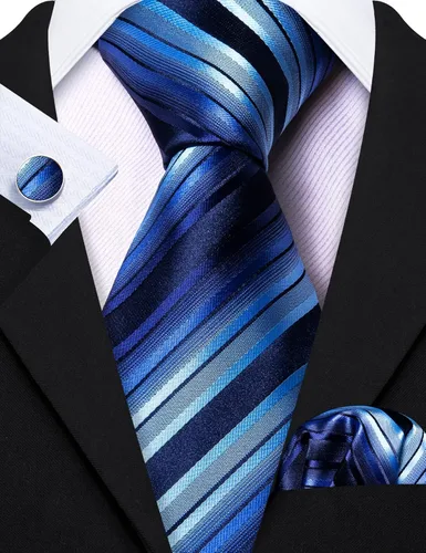 Vista 102 de Barry.Wang Juego de corbatas para hombre, corbata de seda a rayas, tejido a cuadros, gemelos formales, negocios, boda