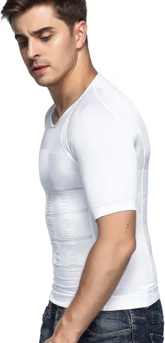 Vista 5 de Odoland 3 Pack Men's Body Shaper Slimming Shirt Tummy Vest Thermal Compression Base Layer Slim Muscle Short Sleeve Shapewear