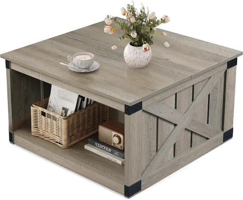 Vista 12 de WLIVE Mesa de Centro, Mesa de Centro Estilo Granja de 43" con Estante de Almacenamiento y Soporte Resistente en Forma de V, Mesa Central de Madera
