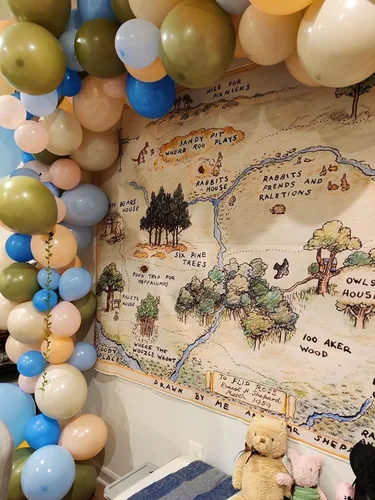 Vista 4 de Telón de fondo de oso de bosque de 100 acres para baby shower, 7 x 5, fondo de oso feliz cumpleaños, oso para el hogar, mapas, fondos para niños