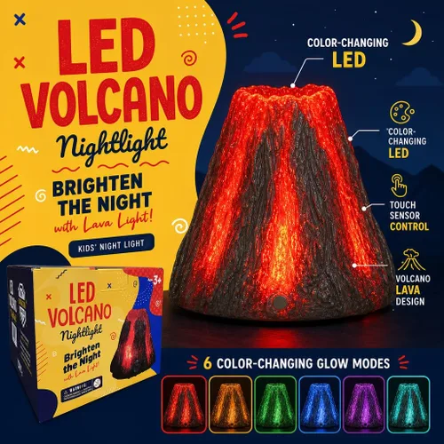 Vista 2 de Luz nocturna que cambia de color del volcán para el dormitorio de los niños - LED Touch Sensor Lava Lámpara de juguete
