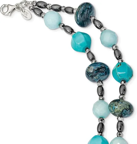 Vista 2 de Collar de plata de ley 925 con dije de cadena de extensión de 2 hebras W2 pulgadas con diseño de concha de piedra natural madera multicapa de madera