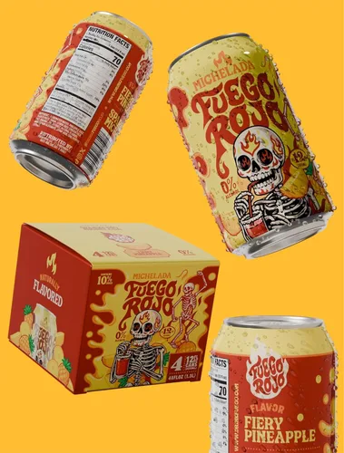 Vista 8 de Fuego Rojo Variedad 6-Pack 6 Sabores Sin Alcohólico Michelada Espumosa - Tomate, Lima & Chile Sabrosa Bebida Mexicana