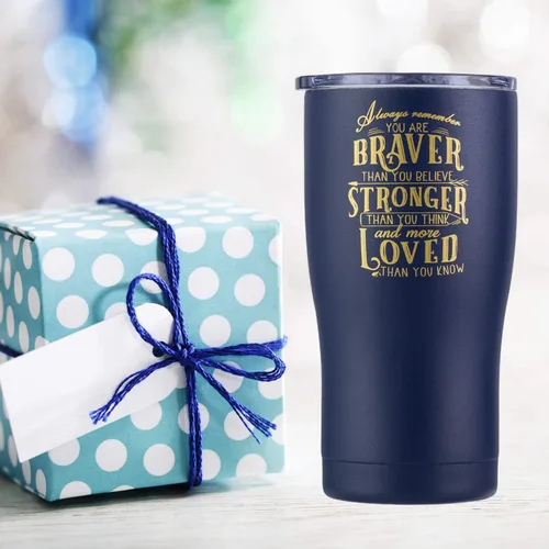 Vista 6 de Vaso inspirador de 20 onzas de regalo para mujeres, mejores amigas, hijas, mamá y abuela, «Always Remember You Are Braver Than You Believe, Stronger