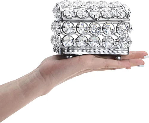 Vista 7 de Hipiwe Caja de joyería de cristal con espejo plateado para cofre del tesoro, pequeña caja de recuerdos, vitrina decorativa para joyas, organizador