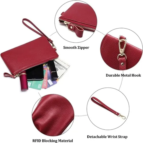 Vista 5 de Cartera de cuero delgada con bloqueo RFID para mujer, Amarillo Dorado