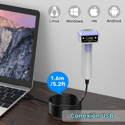 Vista 7 de Symcode Escáner de código de barras USB 1D, lector de código de barras láser CCD con cable de mano compatible con escaneo de pantalla escáner