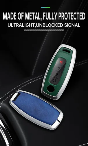 Vista 2 de ontto Funda de cuero y marco de metal para llavero, protección completa, antiarañazos, ajuste para Nissan Rogue Pathfinder X-trail Versa Kicks Ariya