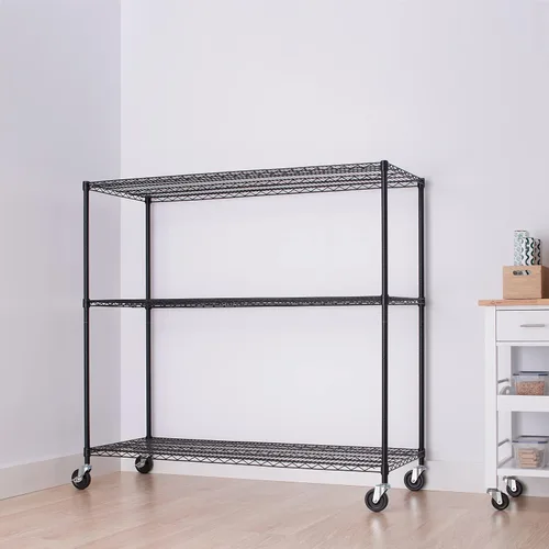 Vista 8 de Trinity Basics Estantería de alambre ajustable de 3 niveles con ruedas para organización de cocina, almacenamiento de garaje, cuarto de lavandería