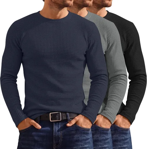 Vista 14 de Huukeay Paquete de 3 camisas térmicas tipo gofre para hombre