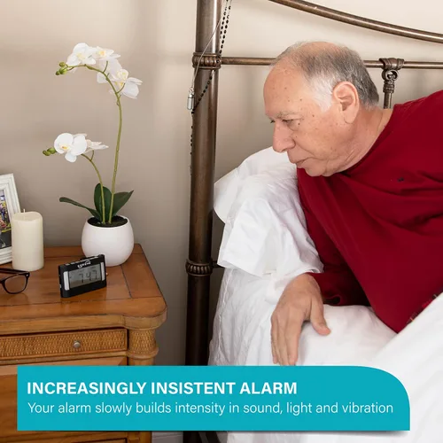 Vista 8 de Serene Innovations Reloj despertador ruidoso para personas que duermen mucho y adultos sordos: reloj despertador vibratorio con agitador de cama