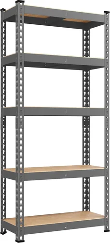 Vista 11 de Yaheetech Estantes de almacenamiento, estantería de metal ajustable resistente de 5 niveles, estante industrial para garaje, almacén, despensa, Negro