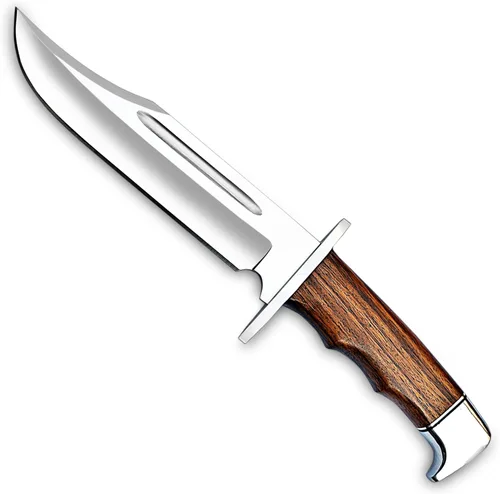 Vista 3 de H & H BLADES Cuchillo Bowie de acero D2 hecho a mano de 14 pulgadas con funda de cuero, cuchillo de caza con mango de madera duradero, ideal
