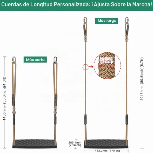 Vista 6 de SELEWARE Asiento de columpio resistente con cuerda ajustable, columpio de A: Asiento oscilante negro (1 paquete)