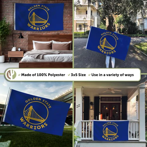 Vista 3 de Desert Cactus Golden State Warriors Bandera NBA 100% poliéster para interiores y exteriores, 3 x 5 pies, banderas del equipo de la Asociación