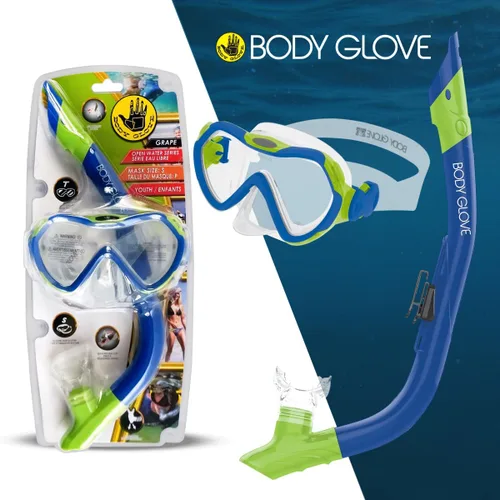 Vista 2 de Body Glove Aquatic - Grape Youth - Combo de máscara y esnórquel - Snorkel, buceo y natación - Vidrio templado para adultos-tubo flexible