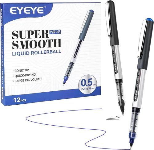 Vista 8 de EYEYE Paquete de 12 bolígrafos Rollerball de 0.5mm, 3 colores, punta extra fina, secado rápido, bolígrafos de tinta líquida de punta fina