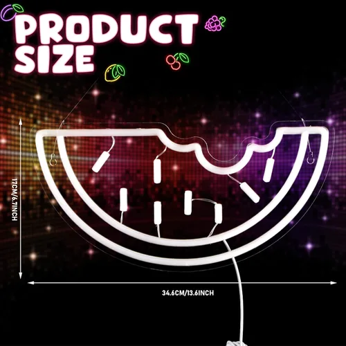 Vista 3 de Letrero de neón de sandía, funciona con USB, luz LED de neón acrílica, arte de frutas, letreros de luz LED decorativos para el hogar, dormitorio